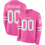Custom Pink White Long Sleeve Authentic Football Jersey