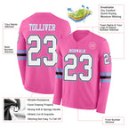 Custom Pink White Black-Light Blue Long Sleeve Authentic Football Jersey