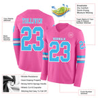 Custom Pink Sky Blue-White Long Sleeve Authentic Football Jersey