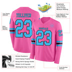 Custom Pink Sky Blue-Black Long Sleeve Authentic Football Jersey