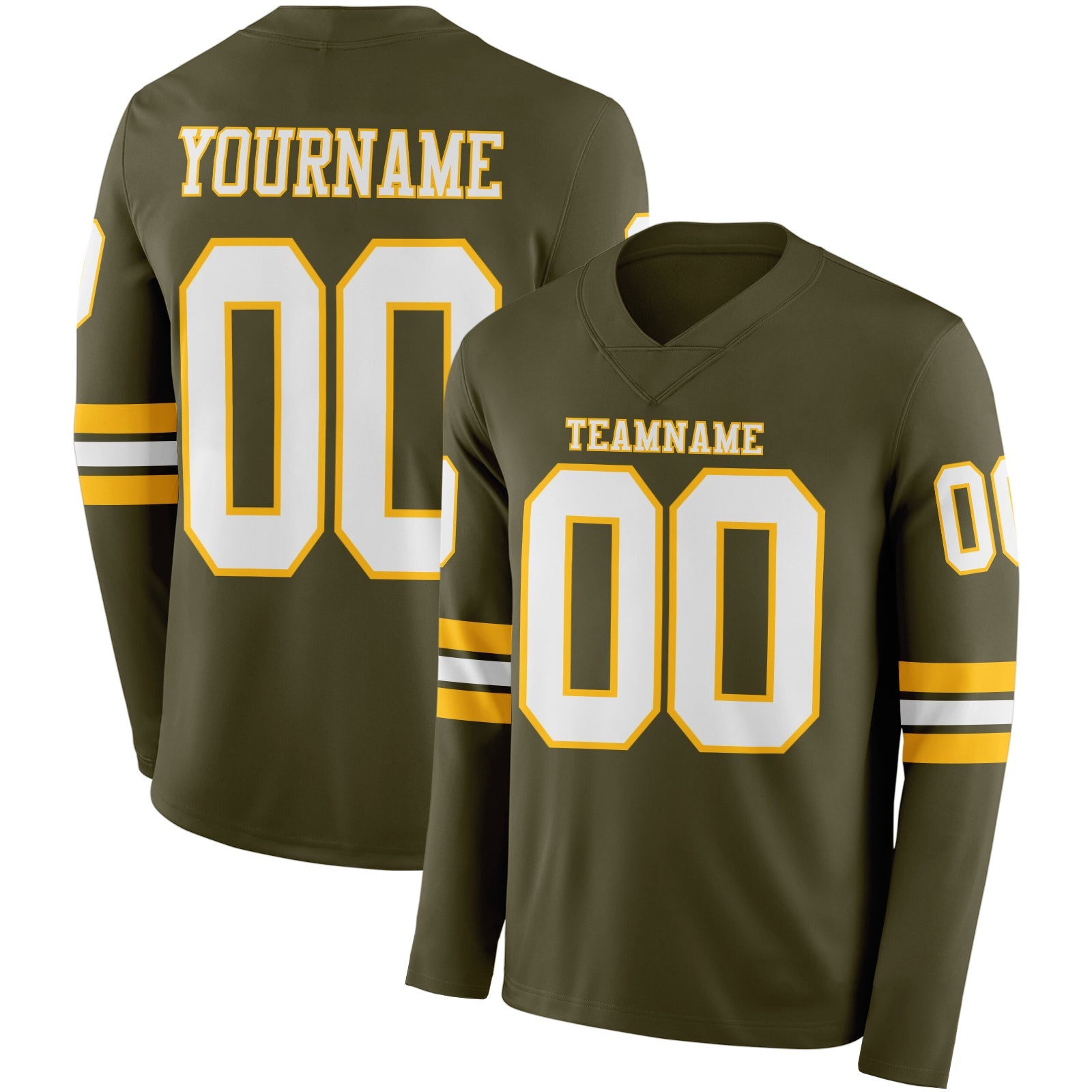 Custom Olive White-Gold Long Sleeve Salute To Service Authentic Football Jersey