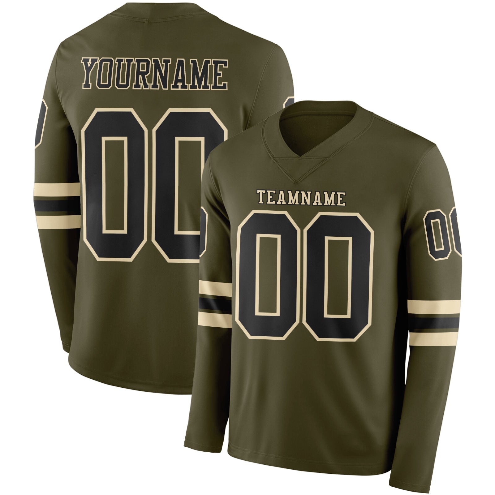 Custom Olive Black-Cream Long Sleeve Salute To Service Authentic Football Jersey
