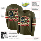 Custom Olive Vintage USA Flag Cream-Red Long Sleeve Salute To Service Authentic Football Jersey