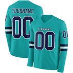 Custom Aqua Navy-White Long Sleeve Authentic Football Jersey