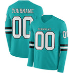 Custom Aqua White-Black Long Sleeve Authentic Football Jersey