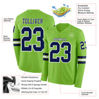 Custom Neon Green Navy-White Long Sleeve Authentic Football Jersey