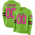 Custom Neon Green Pink-Black Long Sleeve Authentic Football Jersey