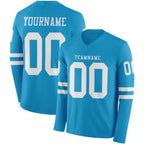 Custom Panther Blue White Long Sleeve Authentic Football Jersey
