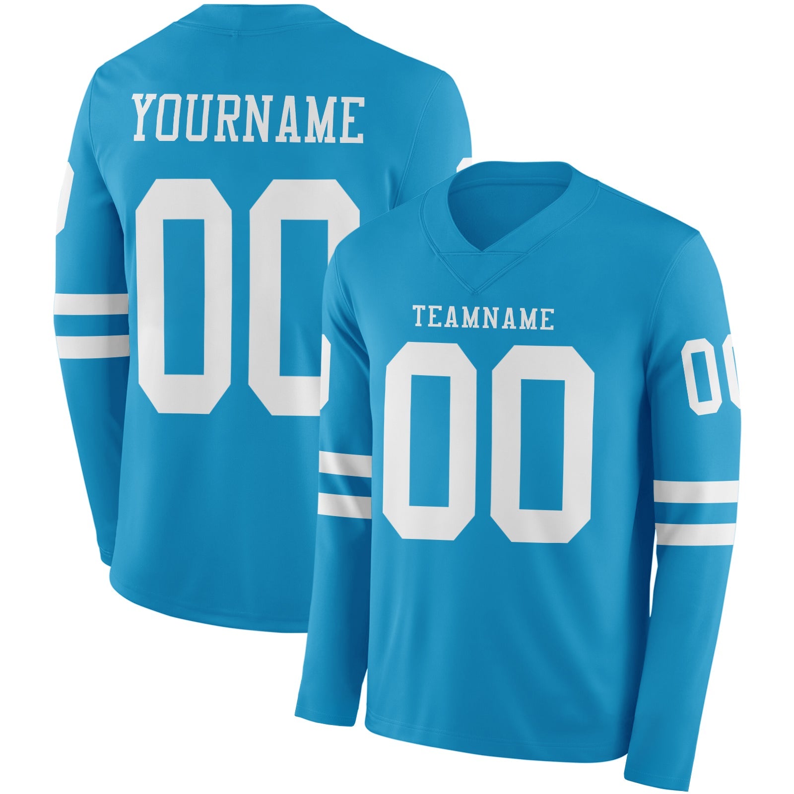 Custom Panther Blue White Long Sleeve Authentic Football Jersey