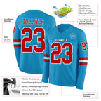Custom Panther Blue Red-White Long Sleeve Authentic Football Jersey