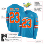 Custom Panther Blue Orange-White Long Sleeve Authentic Football Jersey