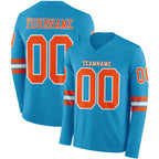 Custom Panther Blue Orange-White Long Sleeve Authentic Football Jersey