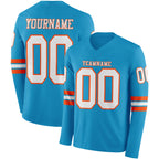 Custom Panther Blue White-Orange Long Sleeve Authentic Football Jersey