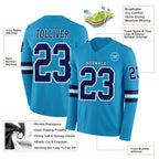 Custom Panther Blue Navy-White Long Sleeve Authentic Football Jersey