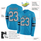 Custom Panther Blue Gray-Black Long Sleeve Authentic Football Jersey