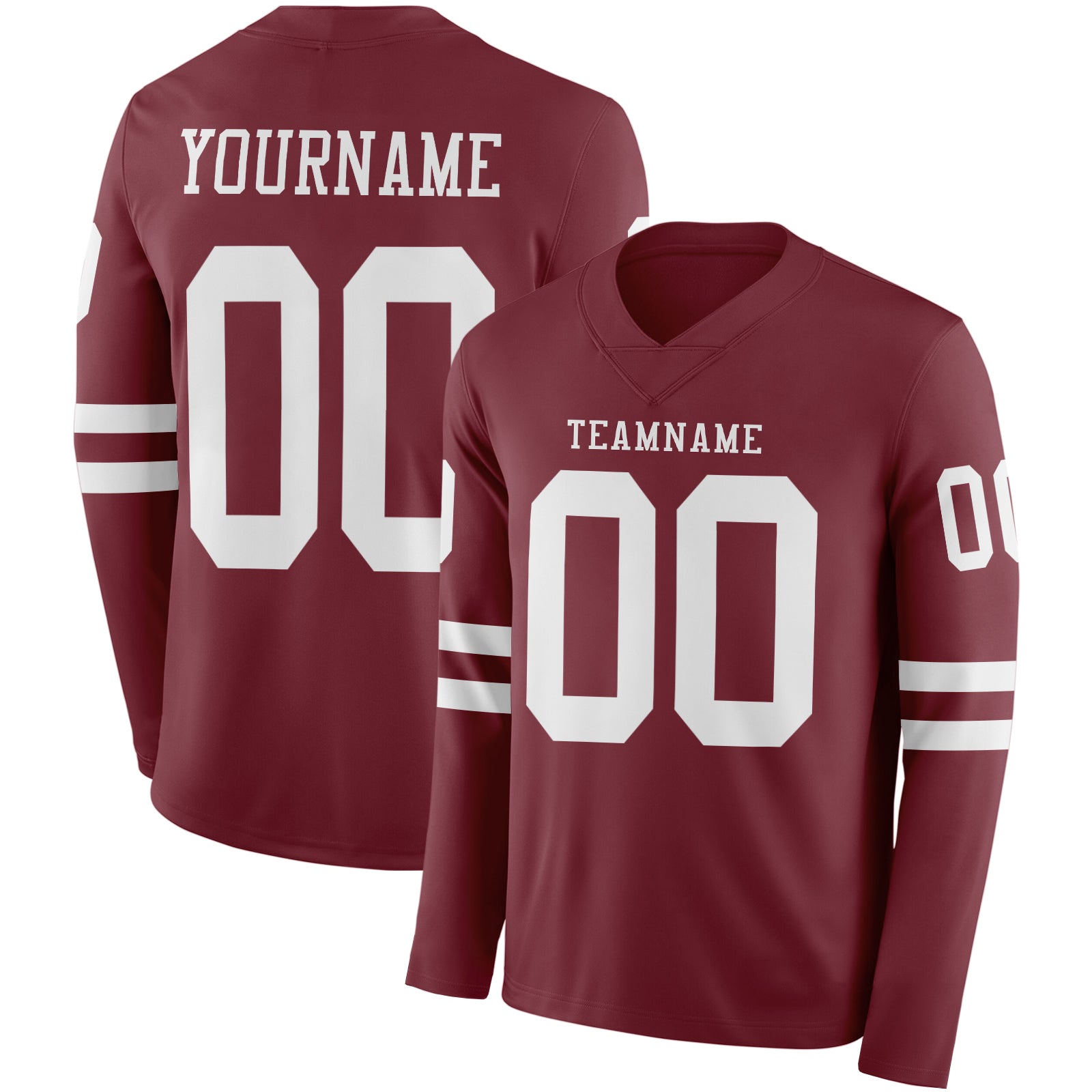 Custom Burgundy White Long Sleeve Authentic Football Jersey