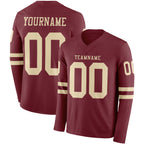 Custom Burgundy Cream Long Sleeve Authentic Football Jersey