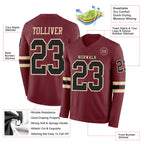 Custom Burgundy Black-Cream Long Sleeve Authentic Football Jersey