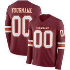 Custom Burgundy White-Orange Long Sleeve Authentic Football Jersey