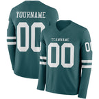 Custom Midnight Green White Long Sleeve Authentic Football Jersey