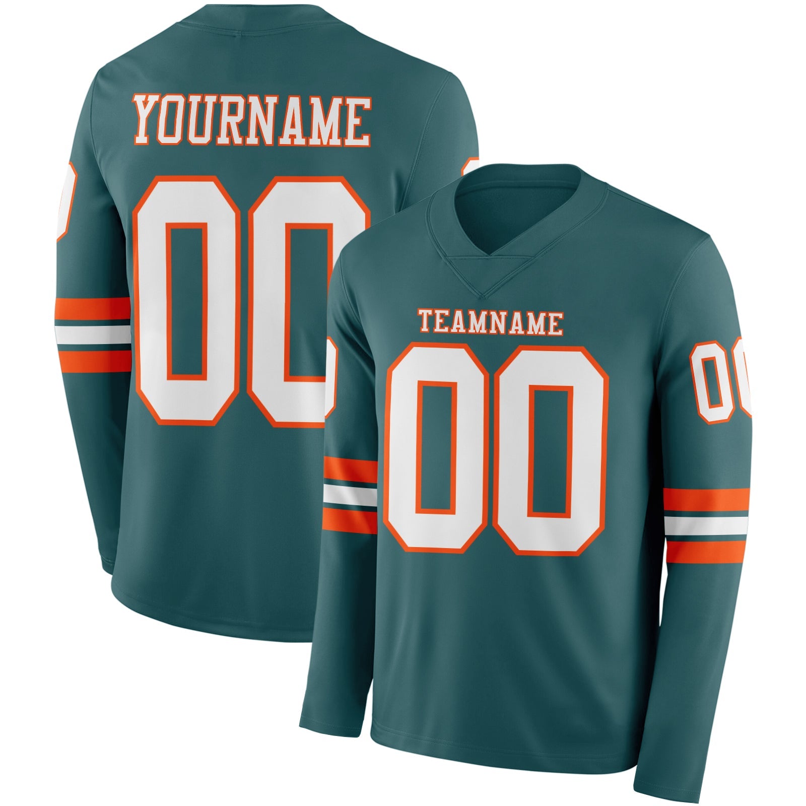 Custom Midnight Green White-Orange Long Sleeve Authentic Football Jersey