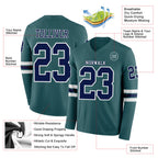 Custom Midnight Green Navy-White Long Sleeve Authentic Football Jersey