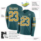 Custom Midnight Green Old Gold-White Long Sleeve Authentic Football Jersey