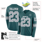 Custom Midnight Green Gray-White Long Sleeve Authentic Football Jersey