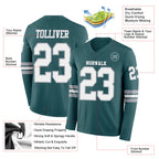 Custom Midnight Green White-Gray Long Sleeve Authentic Football Jersey