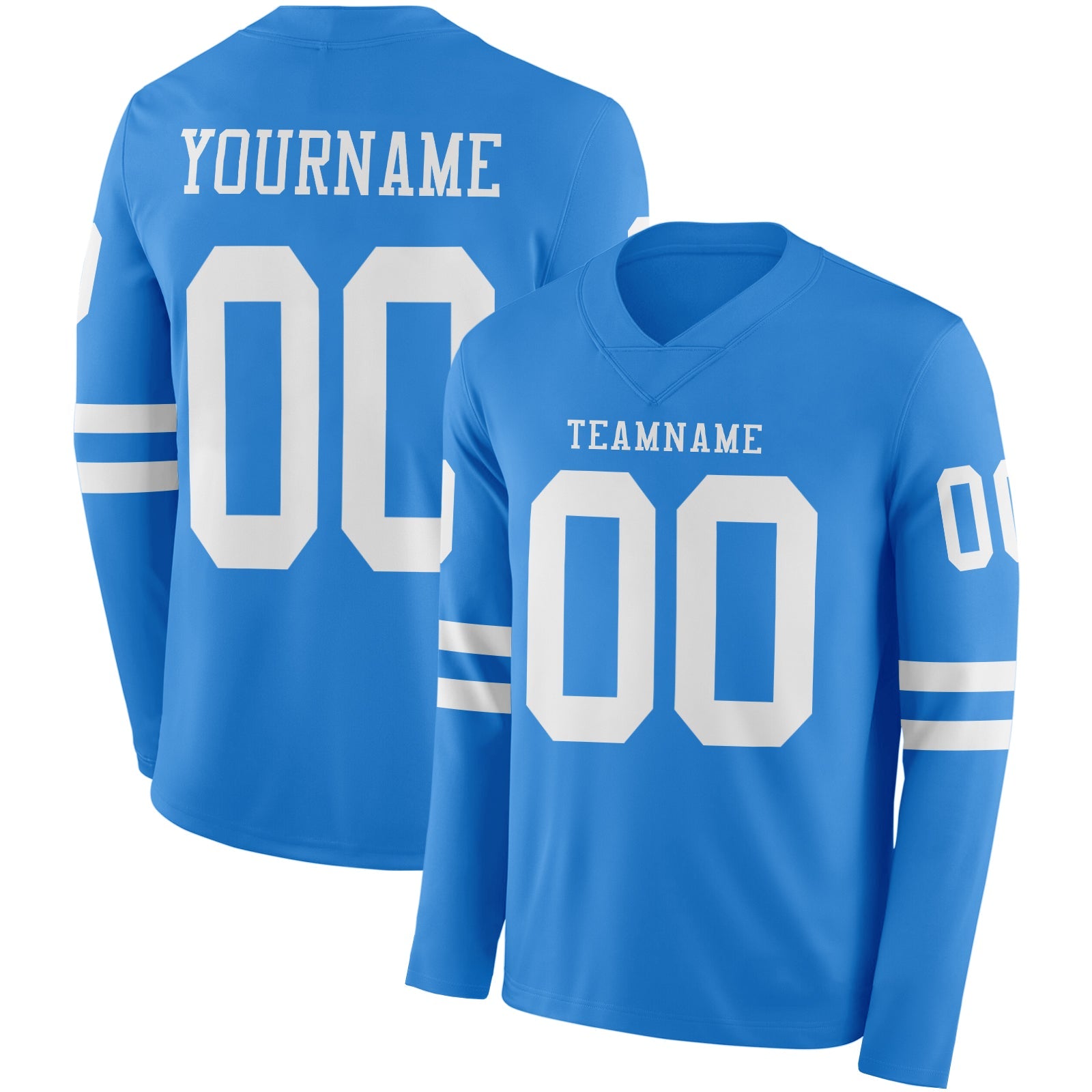 Custom Powder Blue White Long Sleeve Authentic Football Jersey