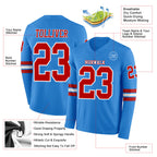 Custom Powder Blue Red-White Long Sleeve Authentic Football Jersey