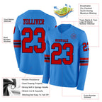 Custom Powder Blue Red-Navy Long Sleeve Authentic Football Jersey