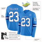 Custom Powder Blue White-Royal Long Sleeve Authentic Football Jersey