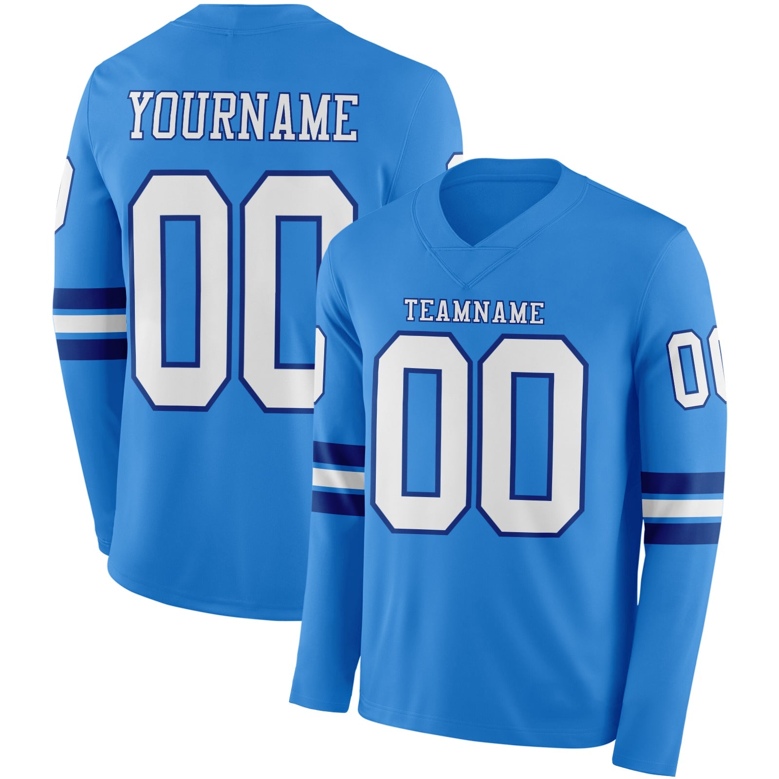 Custom Powder Blue White-Royal Long Sleeve Authentic Football Jersey