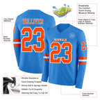 Custom Powder Blue Orange-White Long Sleeve Authentic Football Jersey