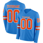 Custom Powder Blue Orange-White Long Sleeve Authentic Football Jersey