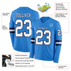Custom Powder Blue White-Navy Long Sleeve Authentic Football Jersey