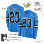 Custom Powder Blue Black-White Long Sleeve Authentic Football Jersey