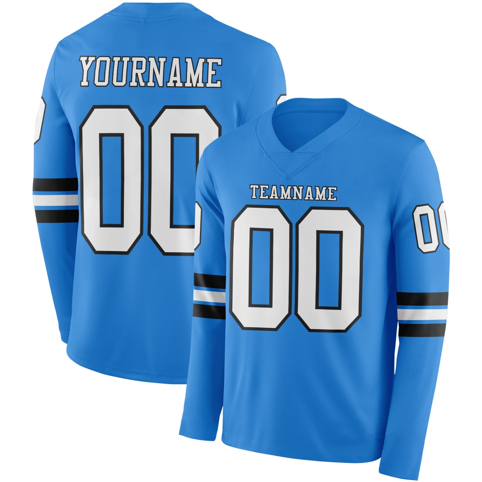 Custom Powder Blue White-Black Long Sleeve Authentic Football Jersey