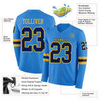 Custom Powder Blue Navy-Gold Long Sleeve Authentic Football Jersey
