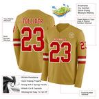 Custom Old Gold Red-White Long Sleeve Authentic Football Jersey