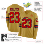 Custom Old Gold Red-Navy Long Sleeve Authentic Football Jersey