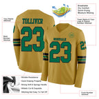 Custom Old Gold Kelly Green-Black Long Sleeve Authentic Football Jersey