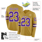 Custom Old Gold Purple-White Long Sleeve Authentic Football Jersey