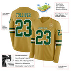 Custom Old Gold Green-White Long Sleeve Authentic Football Jersey