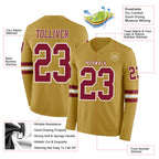 Custom Old Gold Crimson-White Long Sleeve Authentic Football Jersey