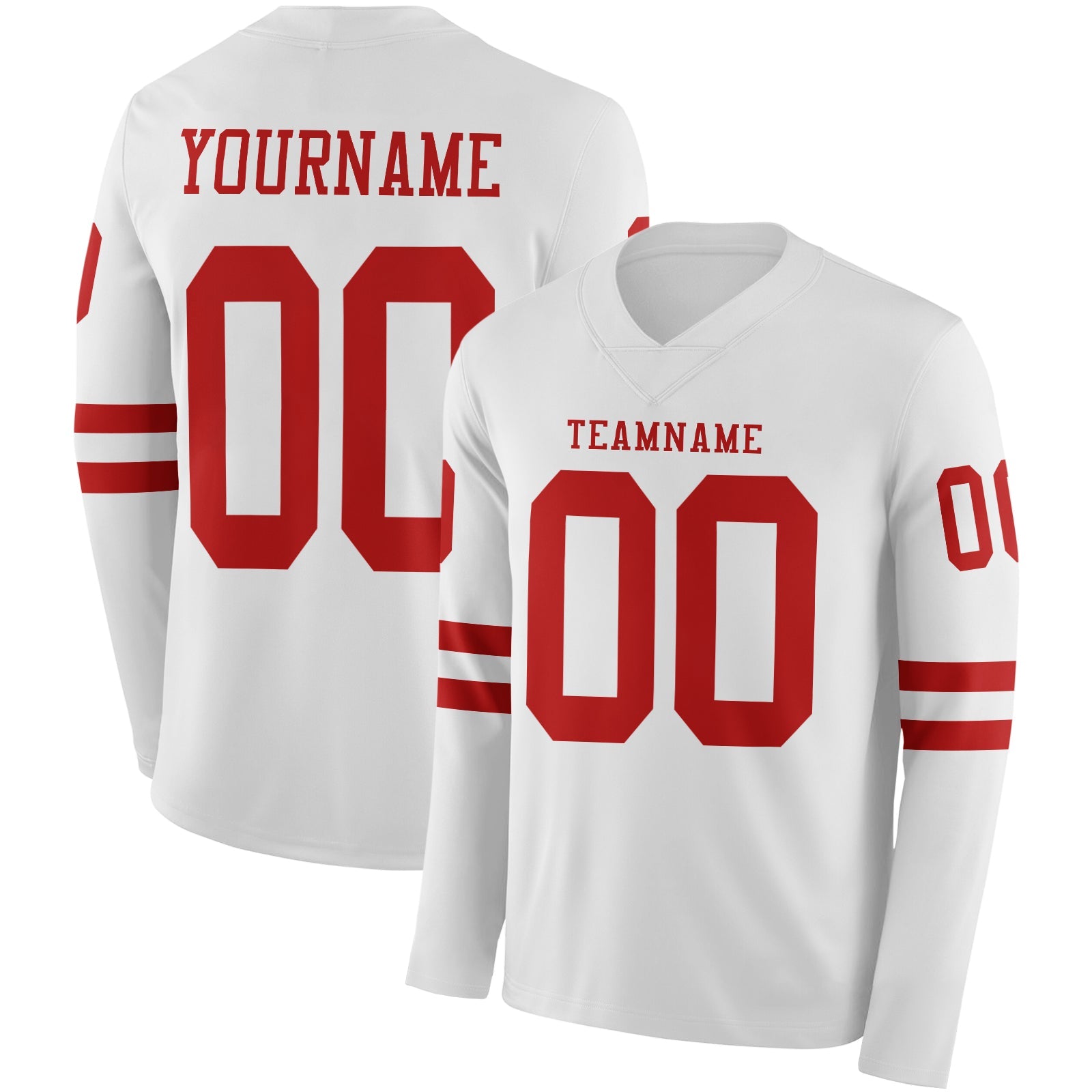 Custom White Red Long Sleeve Authentic Football Jersey