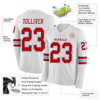 Custom White Red-Light Blue Long Sleeve Authentic Football Jersey