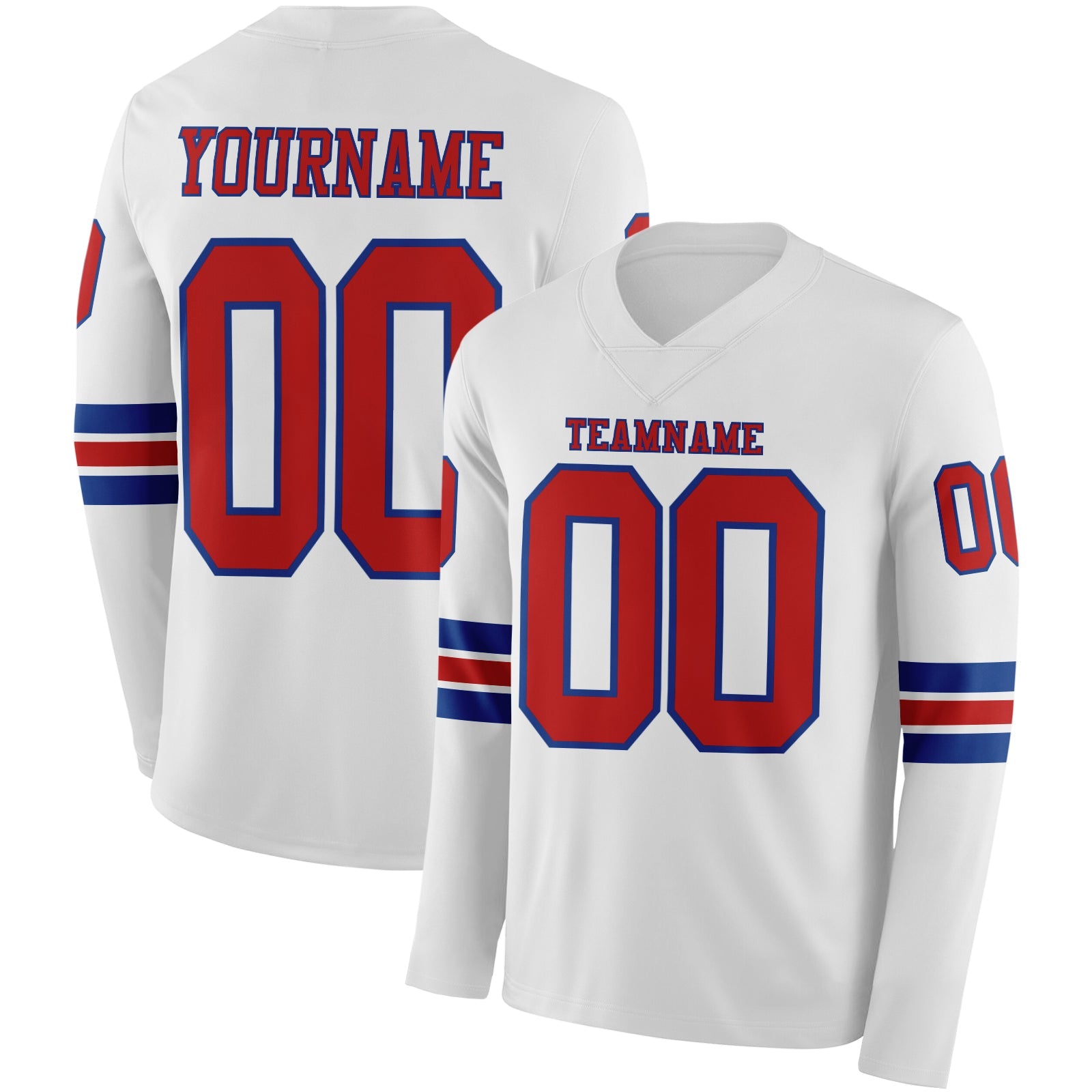 Custom White Red-Royal Long Sleeve Authentic Football Jersey