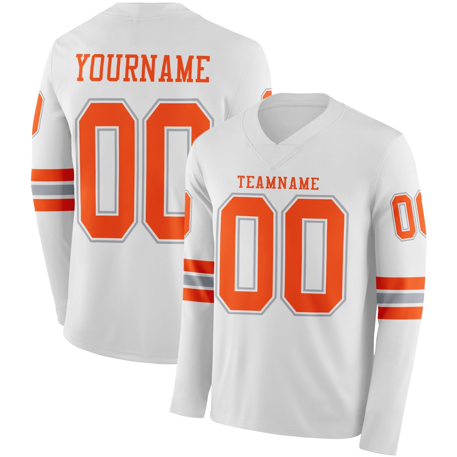 Custom White Orange-Gray Long Sleeve Authentic Football Jersey